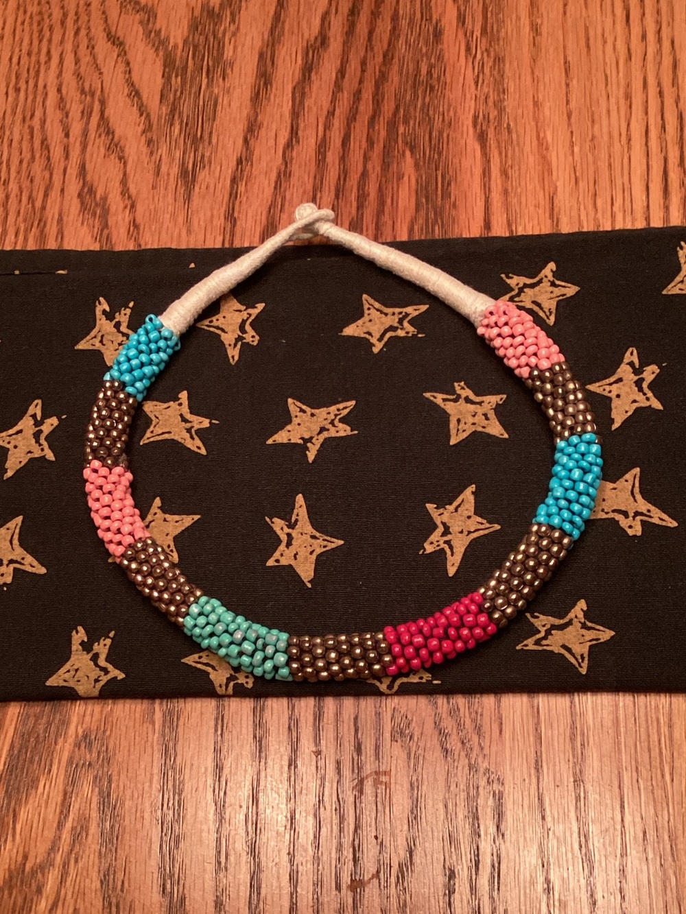 Colorful Beaded Choker Necklace - Turquoise, Pink, Coral, Brown